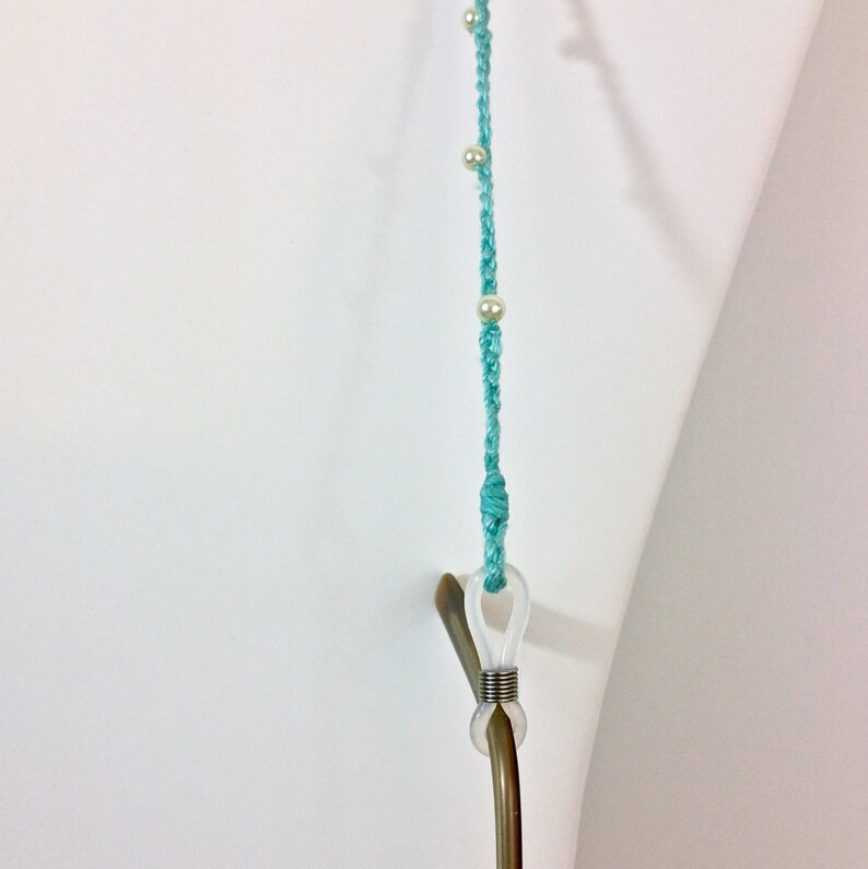 Mint Pearl Lanyard Aqua Beaded Eyeglasses Chain Dainty Pearl Etsy