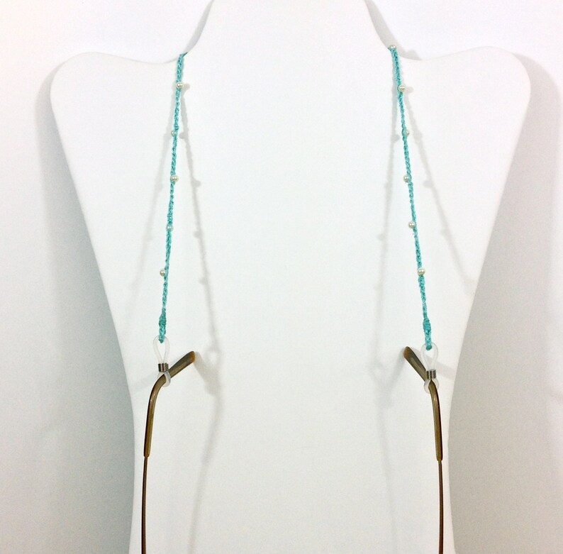 Mint Pearl Lanyard Aqua Beaded Eyeglasses Chain Dainty Pearl Etsy