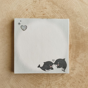 Kissing Killer Whales Memo Pad Stationery Set- Handmade hand assembled