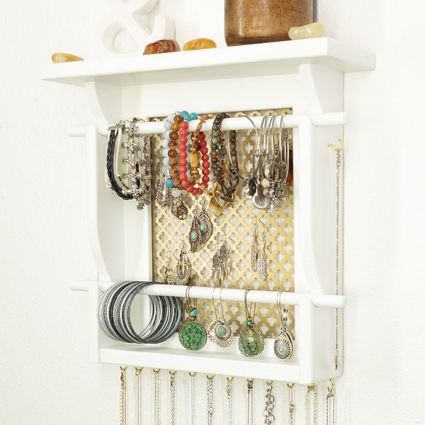 Large jewelry holder, Jewelry Organizer, Wall Mounted Jewelry Holder, Jewelry Storage, whitejewelry holder, jewelry display, necklace holder