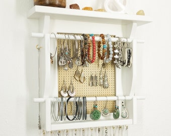 Jewelry Organizer Wall Mounted Hanging Necklace Holder Jewelry Storage Shelf Handmade Jewelry Display Bracelet Rings or Hair Accessories