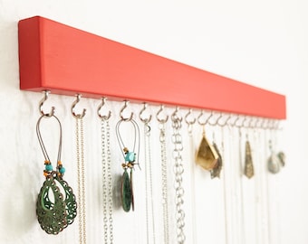 Wall Mounted Necklace Hanger.  Clear the Tangled Jewelry and display with handmade Bedroom Decor.  Boho style or Minimalist display.