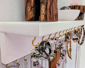 White Jewelry Organizer Shelf, Necklace Hanger and Display