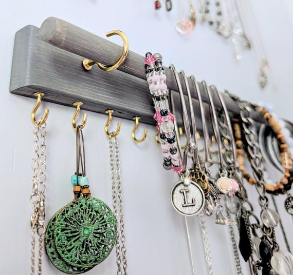 Wall Mounted Bracelet Holder: Boho Farmhouse Jewelry Organizer handmade solid wood compliment all decor display your jewelry! no more tangle