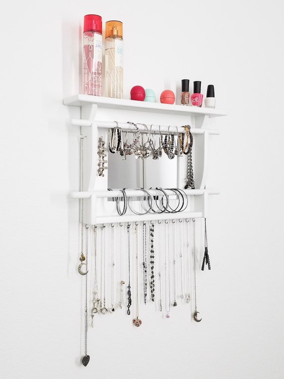 Jewelry Organizer With Mirror 2 Bracelet Bars Wall Mounted Jewelry Organizer With Mirror 2