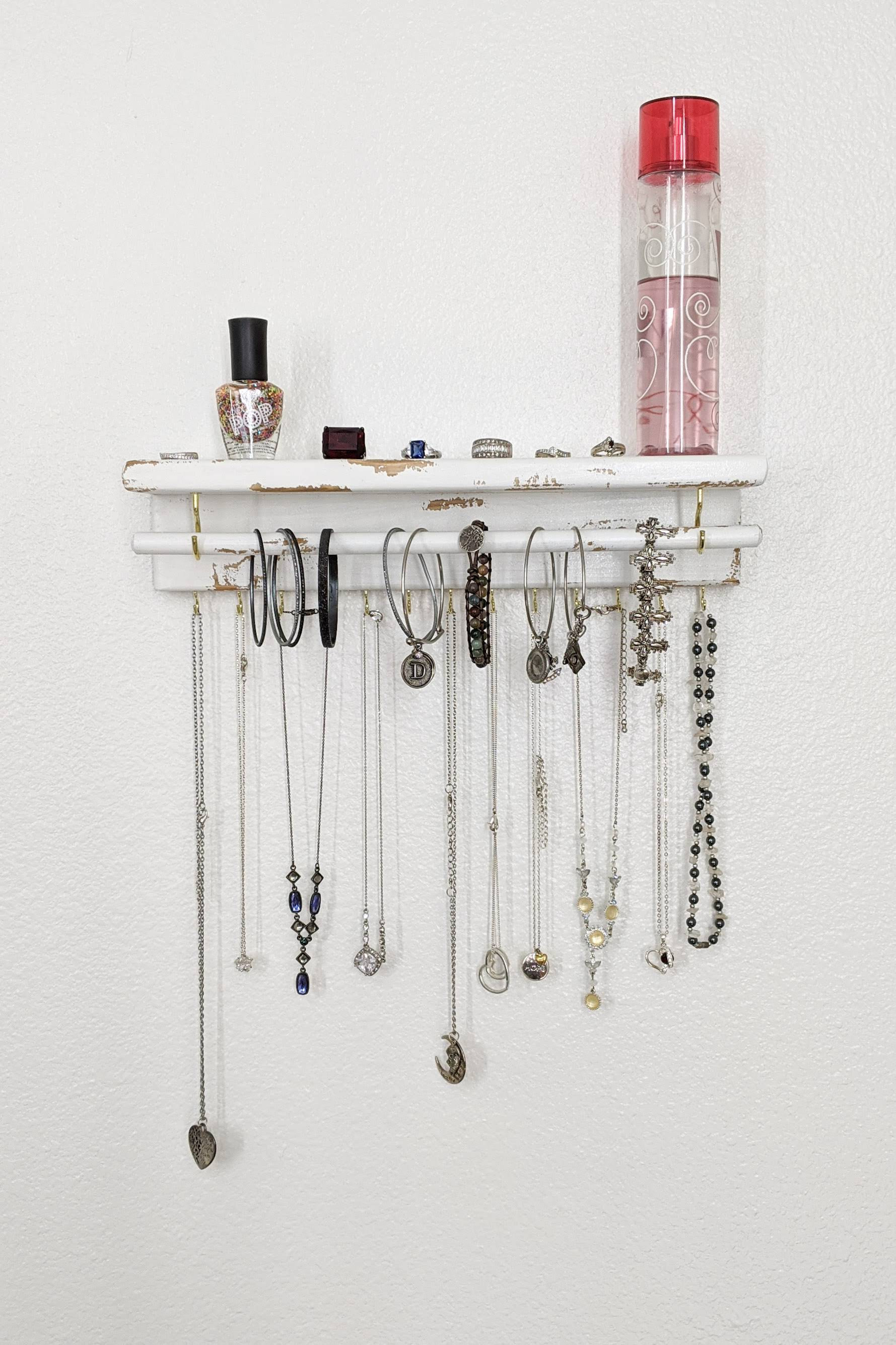 Jackcubedesign hanging jewelry organizer necklace hanger bracelet holder wall mount necklace organizer with 25 hooks sale
