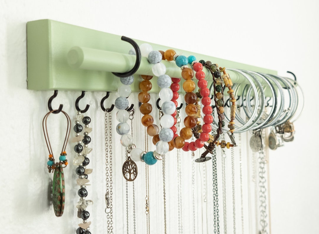 Wall Mounted Bracelet Holder: Boho Farmhouse Jewelry Organizer Handmade  Solid Wood Compliment All Decor Display Your Jewelry! No More Tangle 