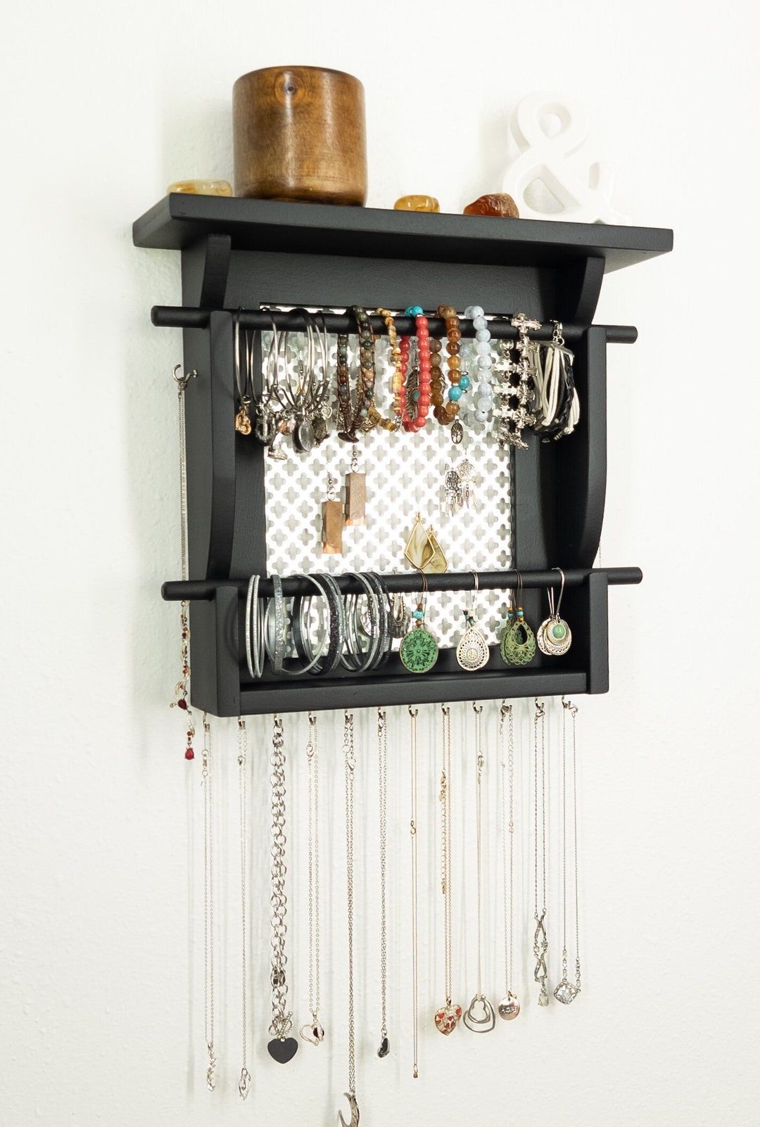 Jewelry Organizer, Wall Mounted Handmade Bedroom Decor, Jewelry Storage