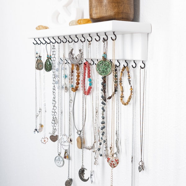 Organize your Jewelry with this Functional Shelf Display For All of Your Necklace and Earring Collection in a Variety of Colors and Lengths