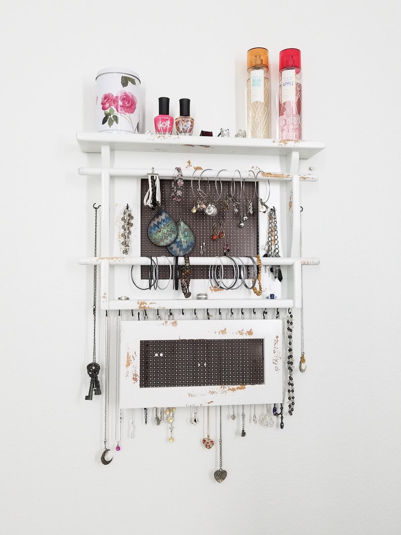 Jewelry Organizer Wall Mounted Holder Storage Stud Earring Bedroom Decor White Display