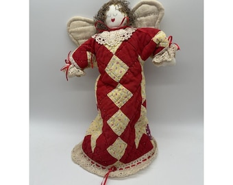 FOLK ART ANGEL Doll Quilted and Stitched Christmas Red Primitive Vintage