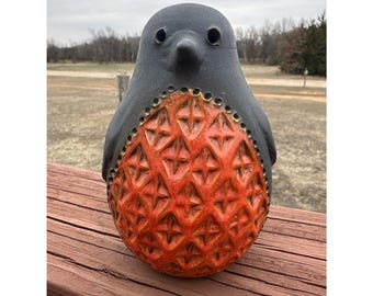 Vintage MCM Bitossi Italy Penguin Aldo Londi Ceramic Orange/Black 5 3/4” Rare