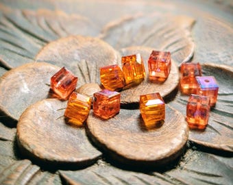 Swarovski art  5601 4mm padparadscha ab square cube crystal  beads