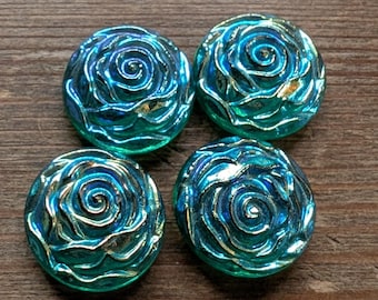 Vintage zeldzame 14 mm groene Schiaparelli gesneden glazen roos cabochon