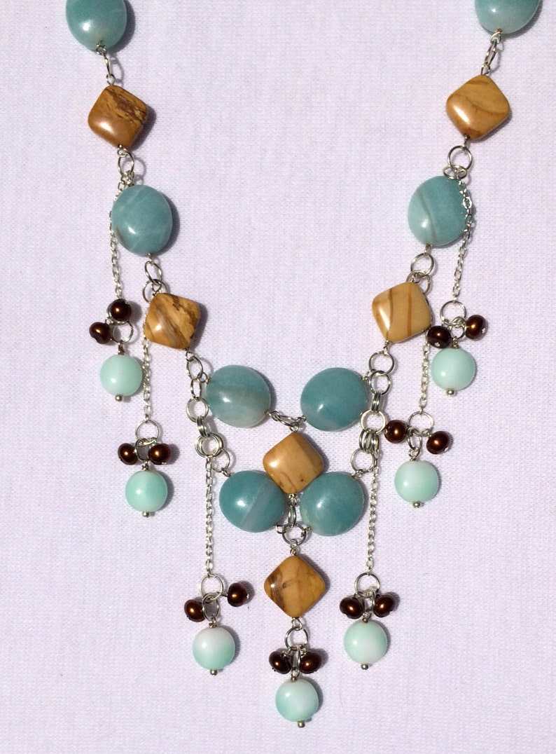 Pearl Necklace Blue Jasper and Pearl Necklace Jasper Pearl Necklace Aqua Jasper Necklace Ochre Jasper Necklace Jasper Necklace