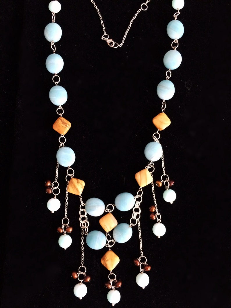 Pearl Necklace Blue Jasper and Pearl Necklace Jasper Pearl Necklace Aqua Jasper Necklace Ochre Jasper Necklace Jasper Necklace