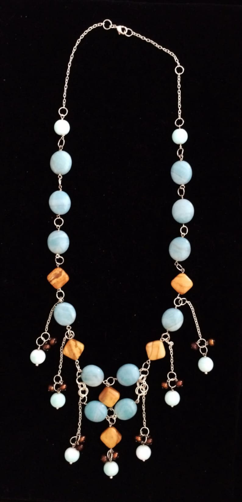 Pearl Necklace Blue Jasper and Pearl Necklace Jasper Pearl Necklace Aqua Jasper Necklace Ochre Jasper Necklace Jasper Necklace