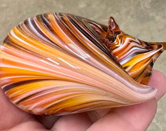 Glass Sleeping Cat Sculpture, Tortoise