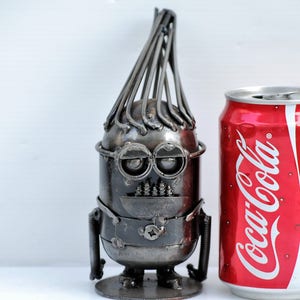 Mini Robot Metal Sculpture, Funny Robot Figurine, 6th Anniversary Gift, Desk Paperweight