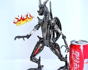 Recycled Metal Dragon Sculpture, Handmade Industrial Art, Iron Anniversary Art