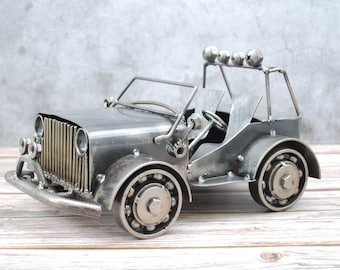 Scrap Metal US Army Truck Sculpture, Industrial Fantasy Décor, Valentine Gift for Him