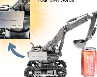 Personalized Scrap Metal Excavator Sculpture, Custom Engraved Mother Day Gift for Her