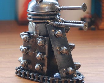 Robot Scrap Metal Sculpture, Handmade Desk Paperweight, Geek Valentine Gift for Him