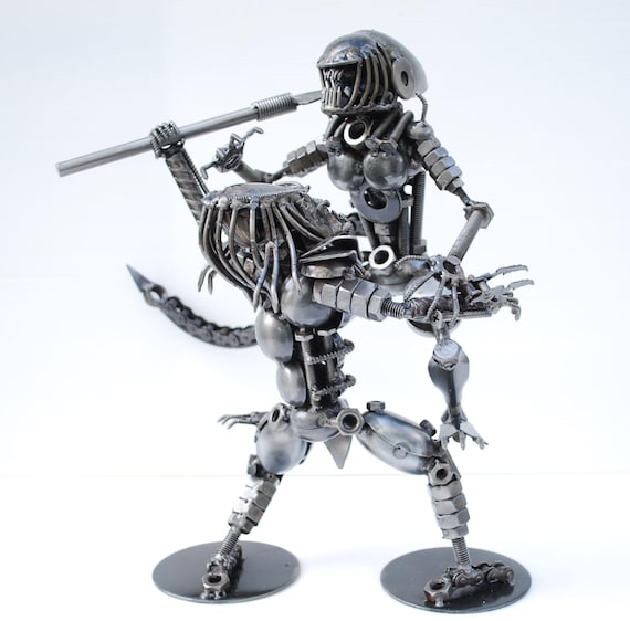 Scrap Metal Alien VS Predator Sculpture, Recycled Steel Art - Etsy UK