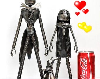 Christmas Family Scrap Metal Sculpture, Handmade Recycled Steel Art, Unique Valentine Gift for Her