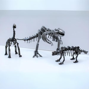 Dinosaur Set Scrap Metal Sculpture, Handmade Recycled Steel Art, Unique Christmas Gift for Him