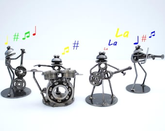 Frog Music Band Metal Sculpture Set, Recycled Metal Art, Gift for this Valentine