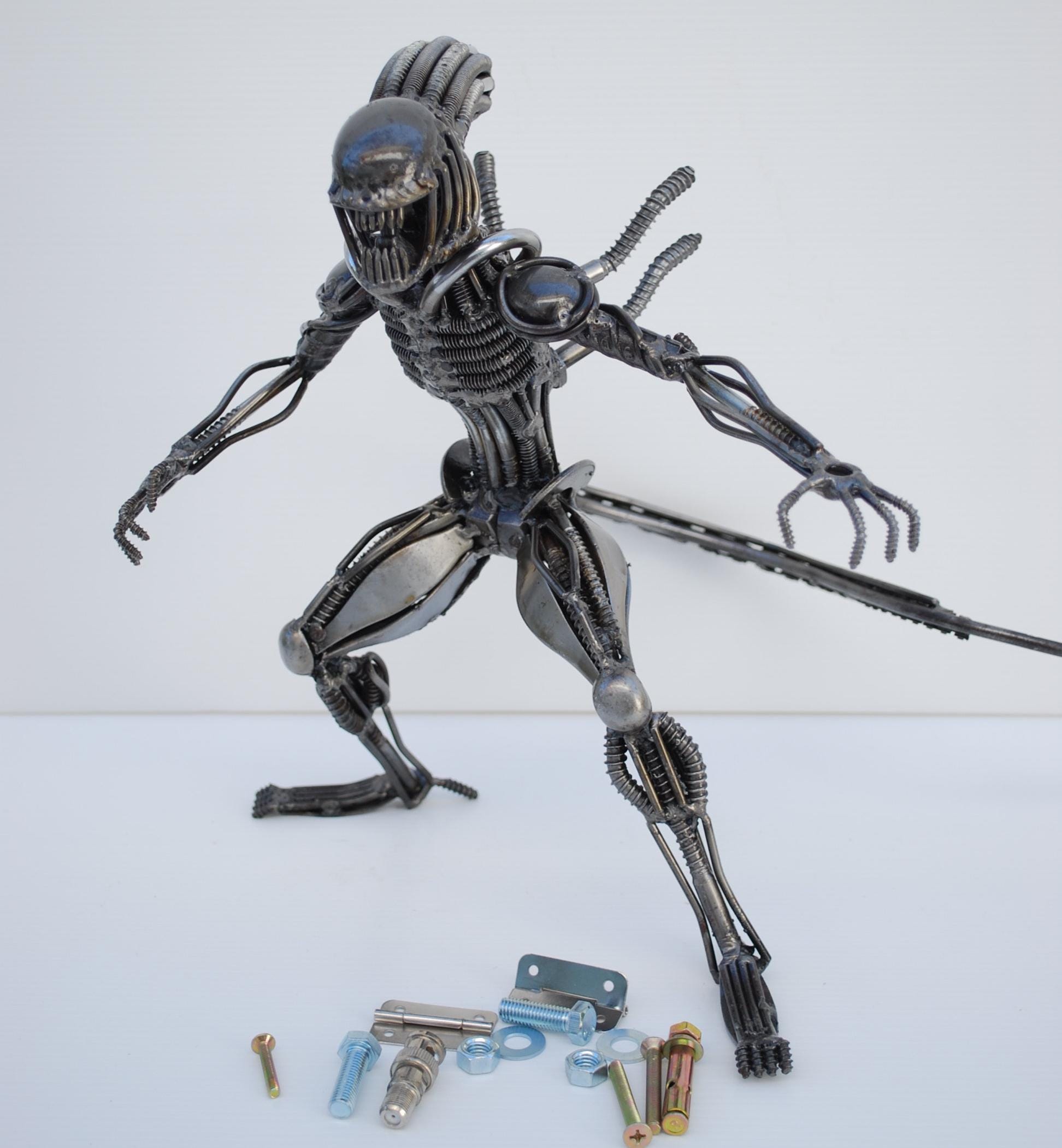 Alien Scrap Metal Sculpture, Handmade Recycled Metal Art, One-of-a