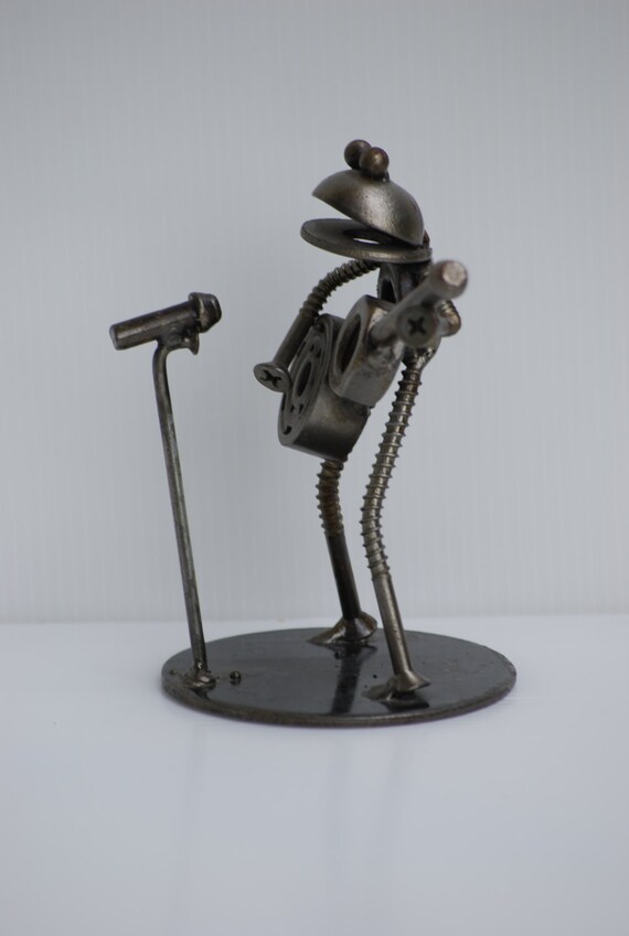 Frog Play Guitar Scrap Metal Sculpture Model Recycled Handmade | Etsy