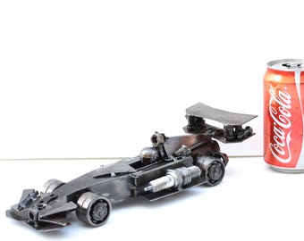 Formula One F1 Scrap Metal Sculpture, Handmade Art, 6th Anniversary Gift for Husband