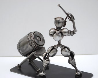 Japanese Drummer scrap metal sculpture, Recycled metal Art Gift For Anniversary, gift for him, gift for dad, cool gift for her, gift for son