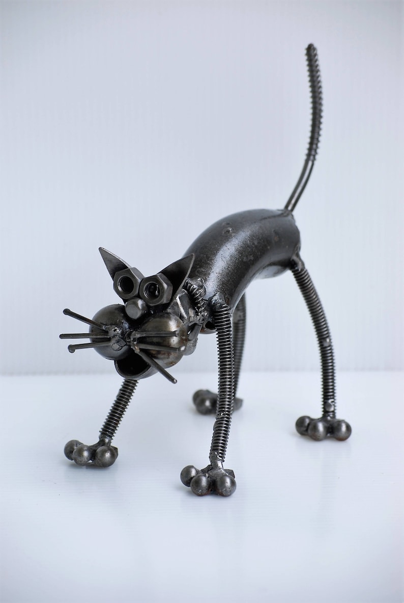 Cat Scrap Metal Sculpture Model Recycled Handmade Art Gift for Etsy