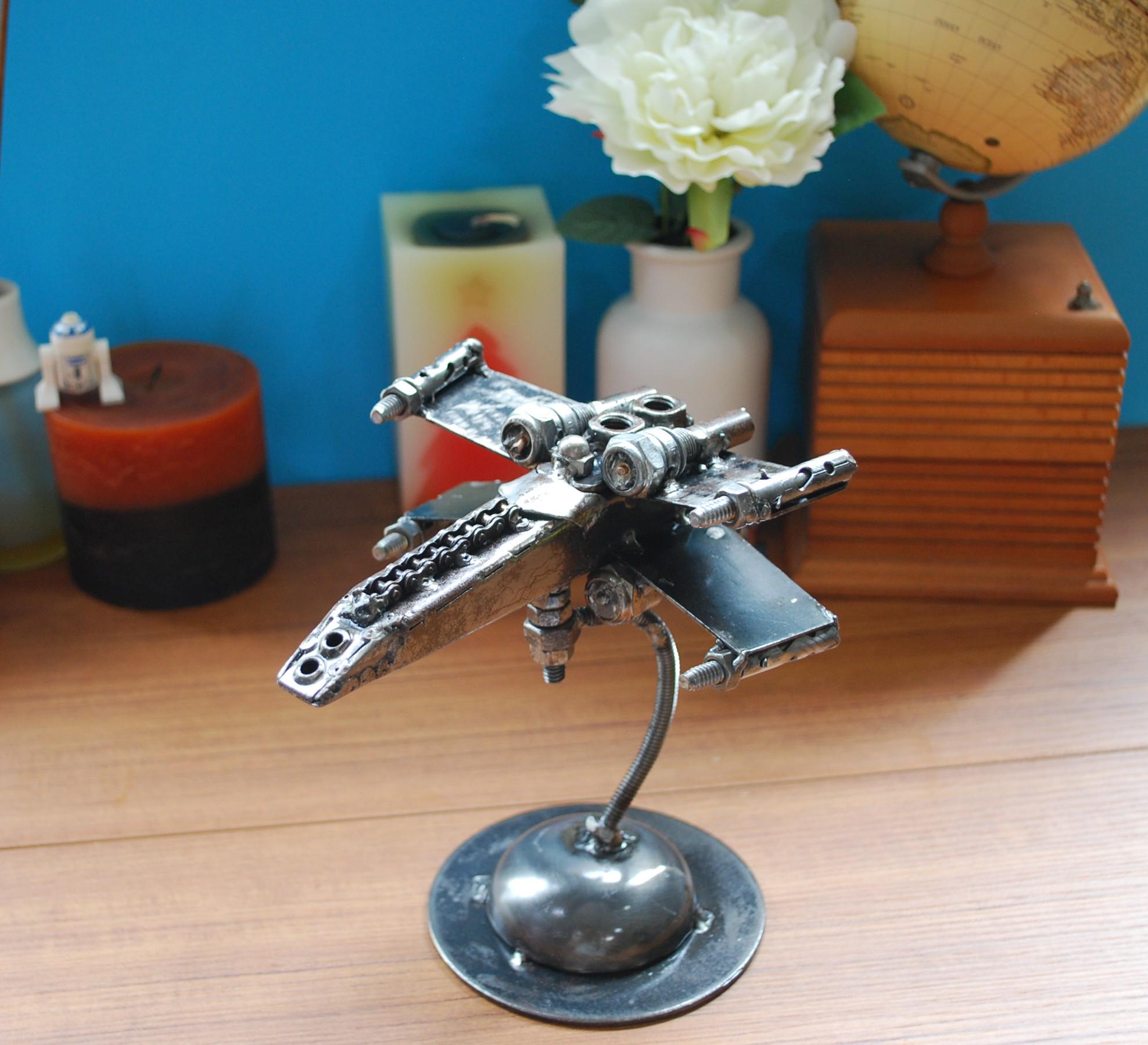 X Wing Star Wars Scrap Metal Sculpture, Handmade Recycled Steel