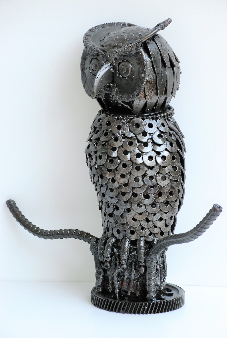 Owl Scrap Metal Sculpture Model Recycled Handmade Art Gift For Etsy