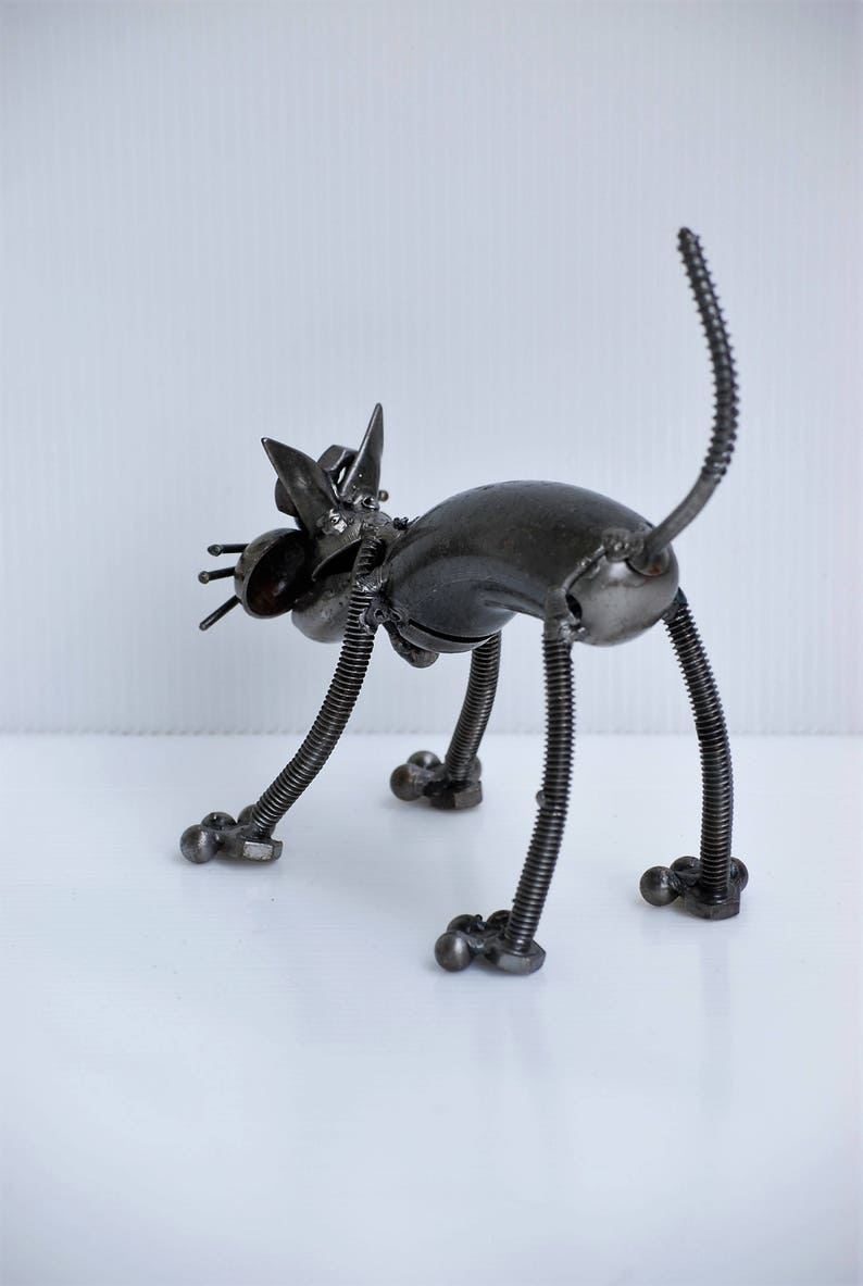 Cat Scrap Metal Sculpture Model Recycled Handmade Art Gift for Etsy UK
