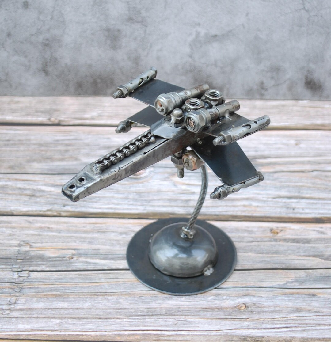 X Wing Star Wars Scrap Metal Sculpture, Handmade Recycled Steel