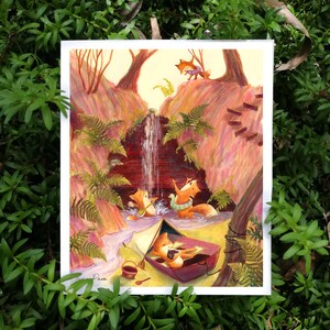 Fun at the waterfall, greeting card