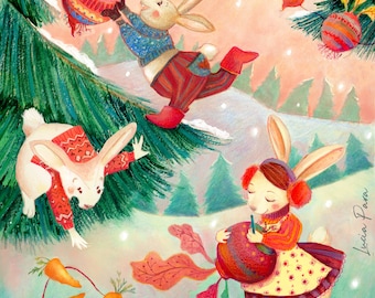 Christmas bunnies, greeting card