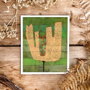 Pink on green tulip, greeting card