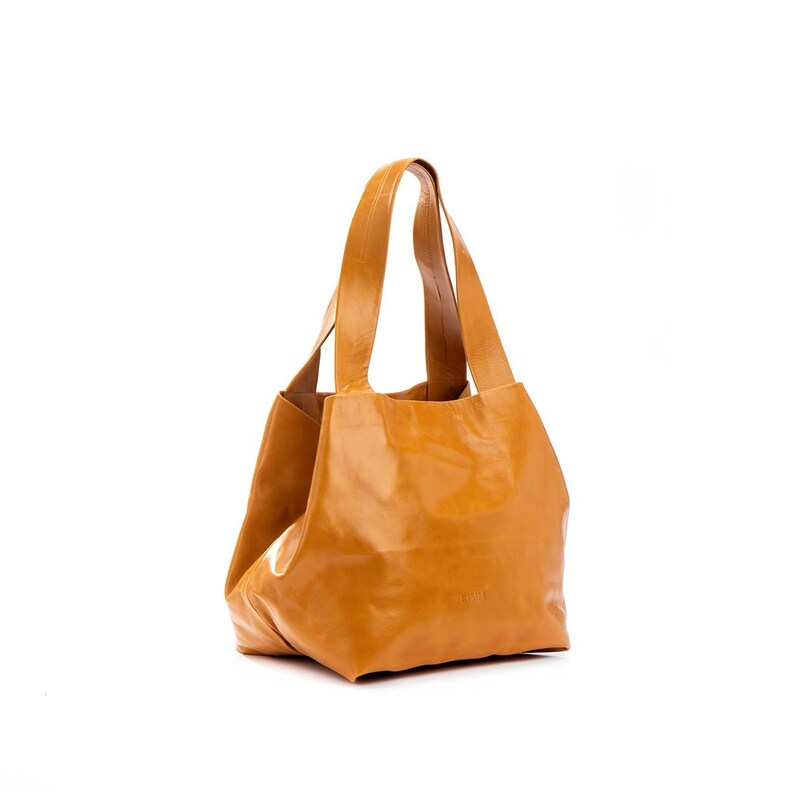 mustard yellow leather tote bag