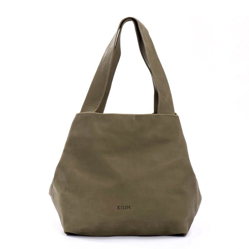 Tote Bag with Pockets Sage Green Leather Shoulder Bag Large Etsy