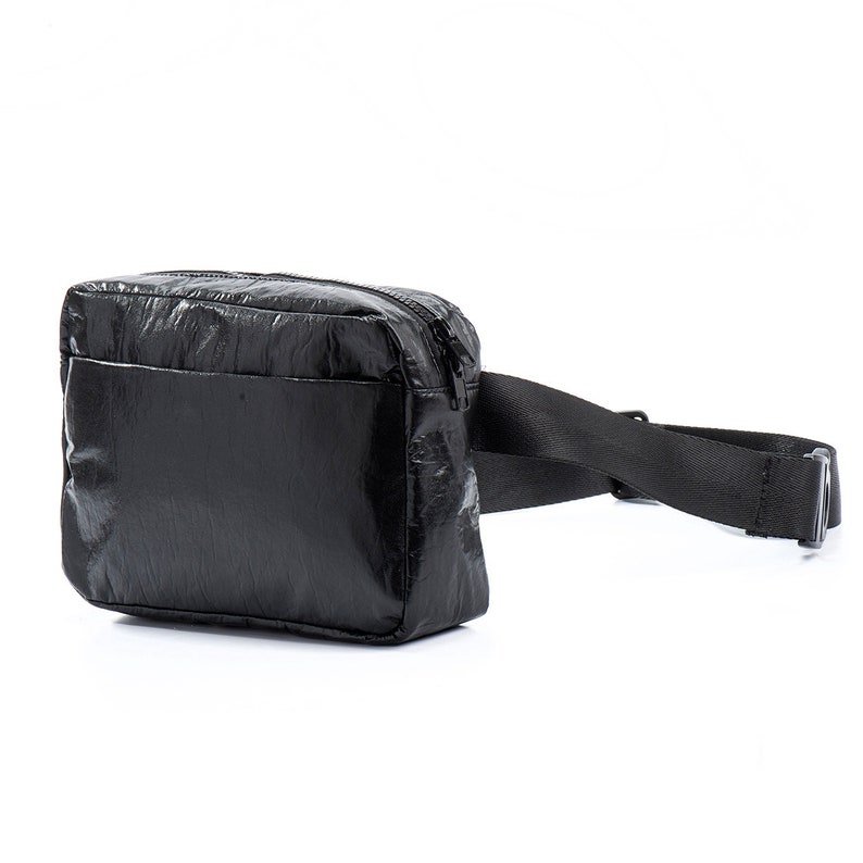 Vegan Waist Bag Hands Free Bag Fanny Pack Festival Pouch Cross Body Belt Bag Shiny Black Hip Bag UNA Bum Bag Fanny Packs For Man