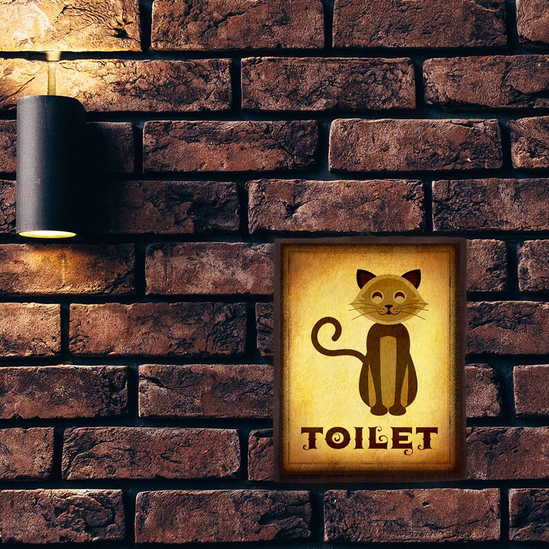 Restroom Sign cat Sign Door Sign Funny Sign Decor Etsy