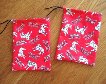 Dalmation 6x8 Drawstrings SET of 2 White and Black Dogs on Red HOLLYWOOD CALIFORNIA 100% Cotton Gift Pouch for Birthday, Animal Pet Advocate