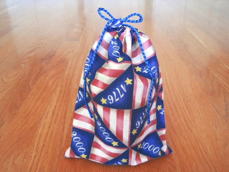 Patriotic Drawstring Bags 6x8 Stripes Pinwheel Gold Stars 1776 image 0