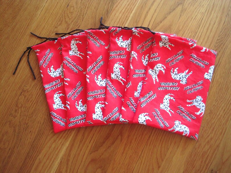 Novelty Drawstring 6x8 White and Black Dalmations Dogs on Red image 5